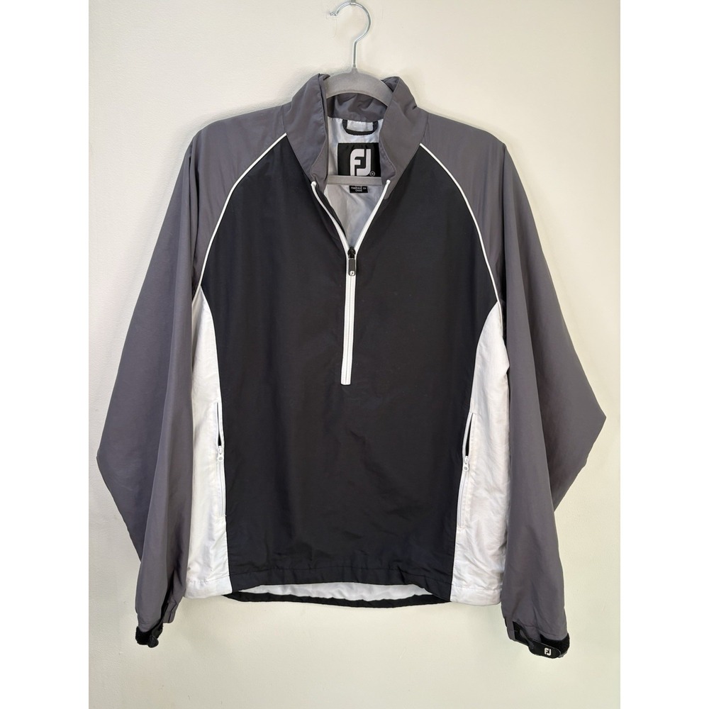 Footjoy FJ Golf Half Zip Windbreaker Jacket Mens Size MEDIUM Black Gray Athletic - Picture 2 of 12